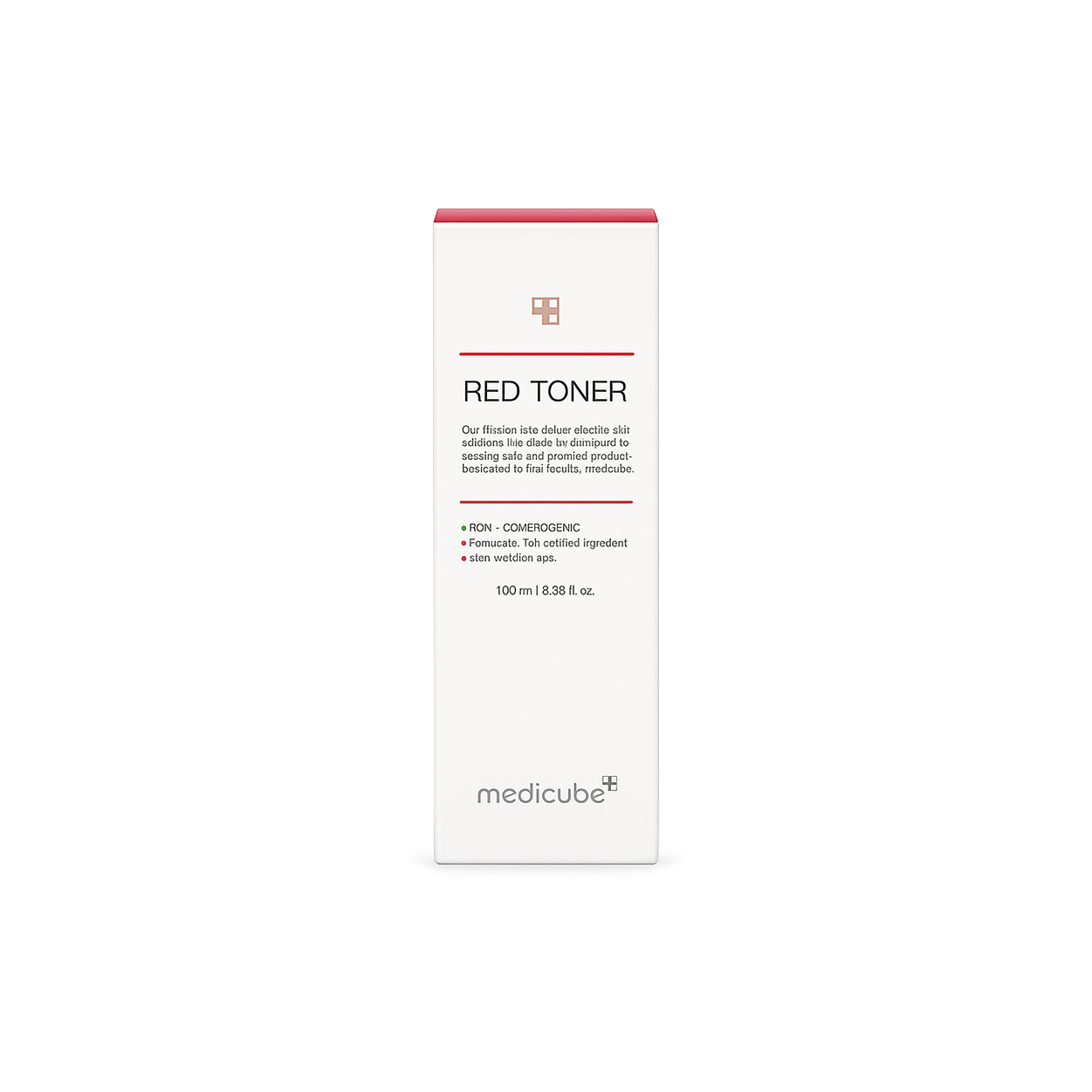 Medicube Red Toner 2.0 acne treatment toner 125ml bottle for oily skin and pore care displayed on desk background