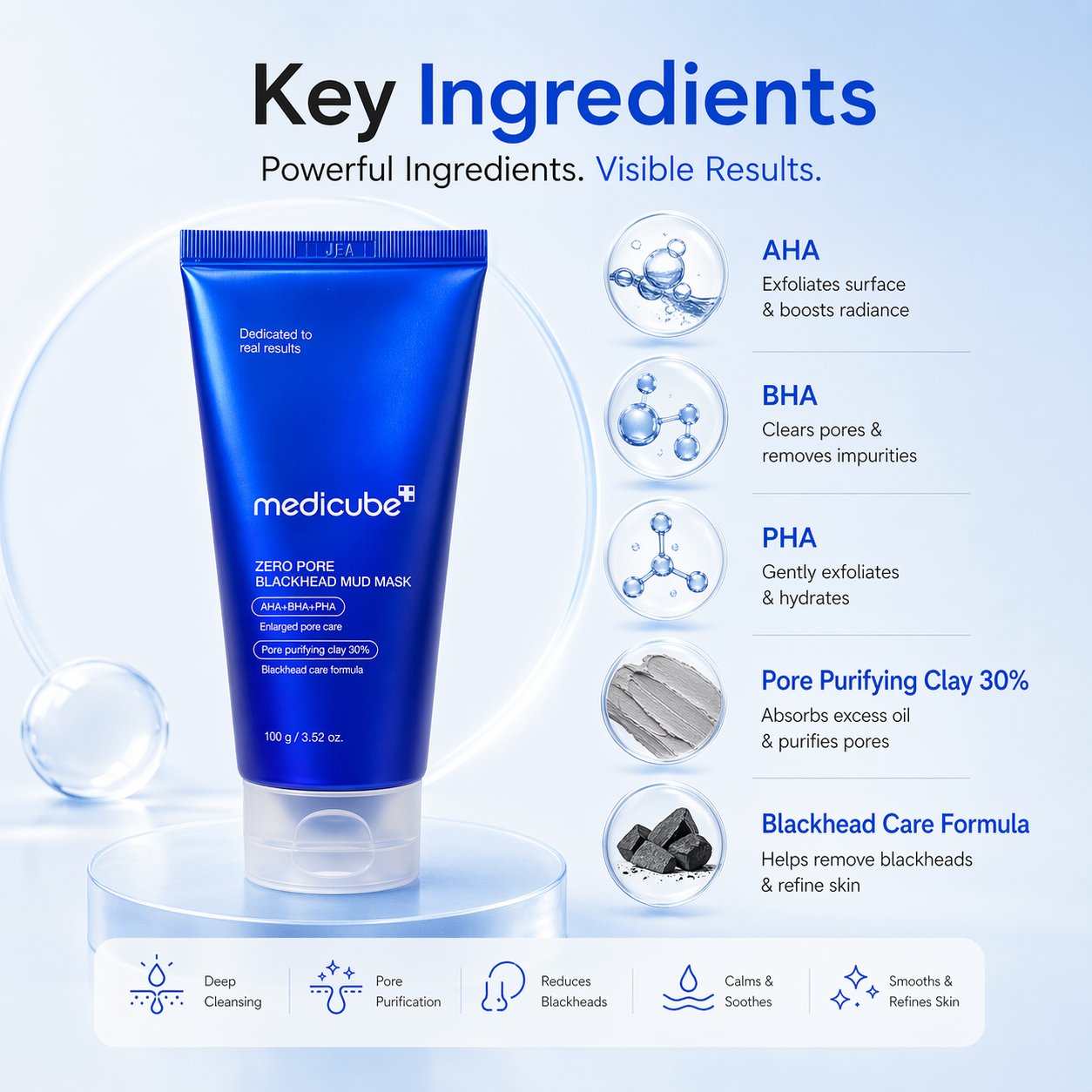 Medicube Zero Pore Blackhead Mud Mask 100g clay mask for deep pore cleansing and blackhead removal in blue tube packaging