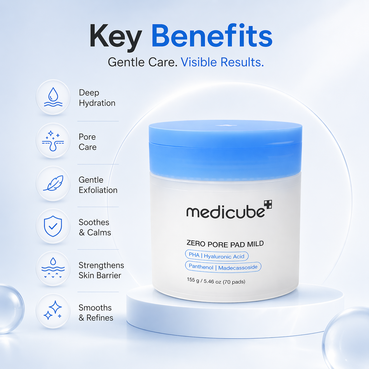 Medicube Zero Pore Pad Mild exfoliating toner pads 155g for gentle pore care and skin smoothing with PHA and hyaluronic acid