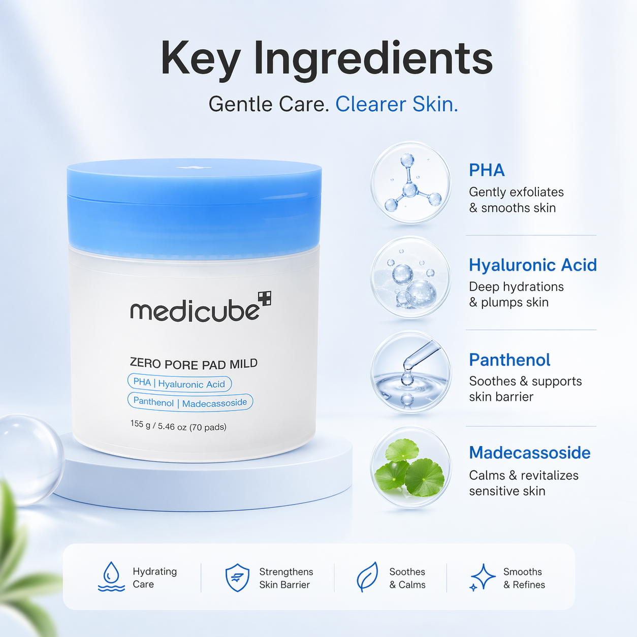 Medicube Zero Pore Pad Mild exfoliating toner pads 155g for gentle pore care and skin smoothing with PHA and hyaluronic acid