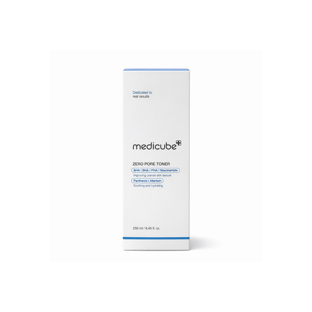 Medicube Zero Pore Toner 250ml exfoliating facial toner for pore tightening and oil control in a clear blue bottle