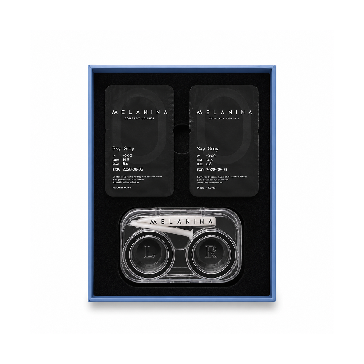 Melanina Sky Gray Colored Contact Lenses 6 Months cosmetic contact lenses for natural gray eye color enhancement and daily wear comfort.