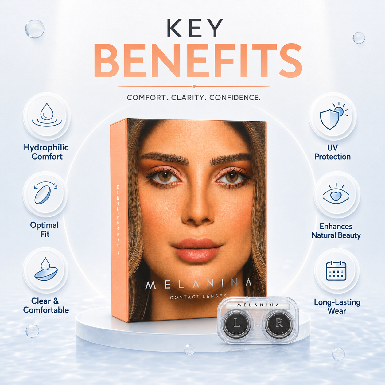 Melanina Hazelnut Colored Contact Lenses 6 Months cosmetic contact lenses for natural eye color enhancement and daily wear comfort.