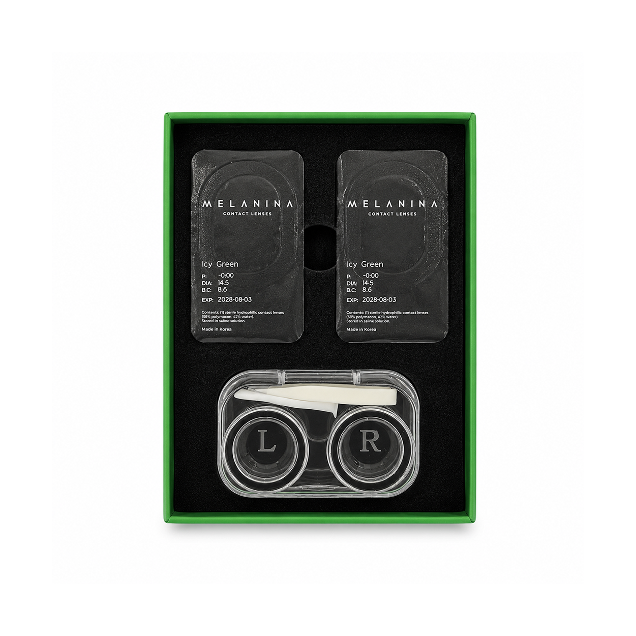 Melanina Icy Green Colored Contact Lenses 6 Months cosmetic contact lenses for natural green eye color enhancement and daily wear comfort.