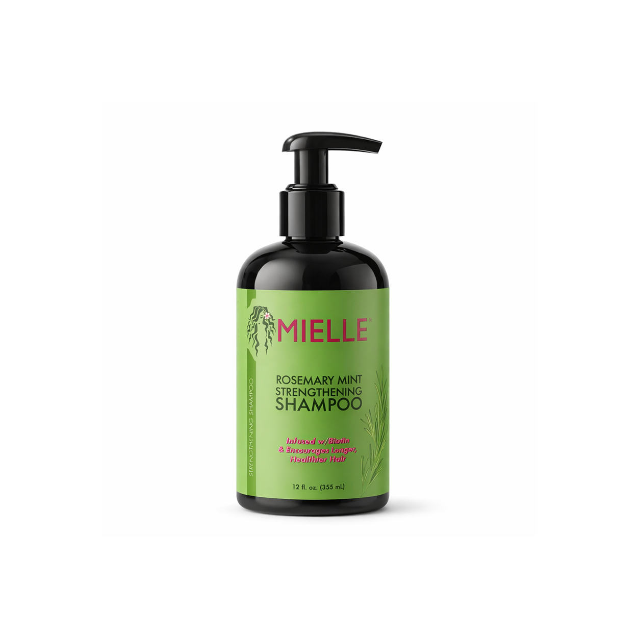 Mielle Rosemary Mint Strengthening Shampoo 355ml bottle with pump, biotin-infused hair strengthening shampoo for weak and brittle hair