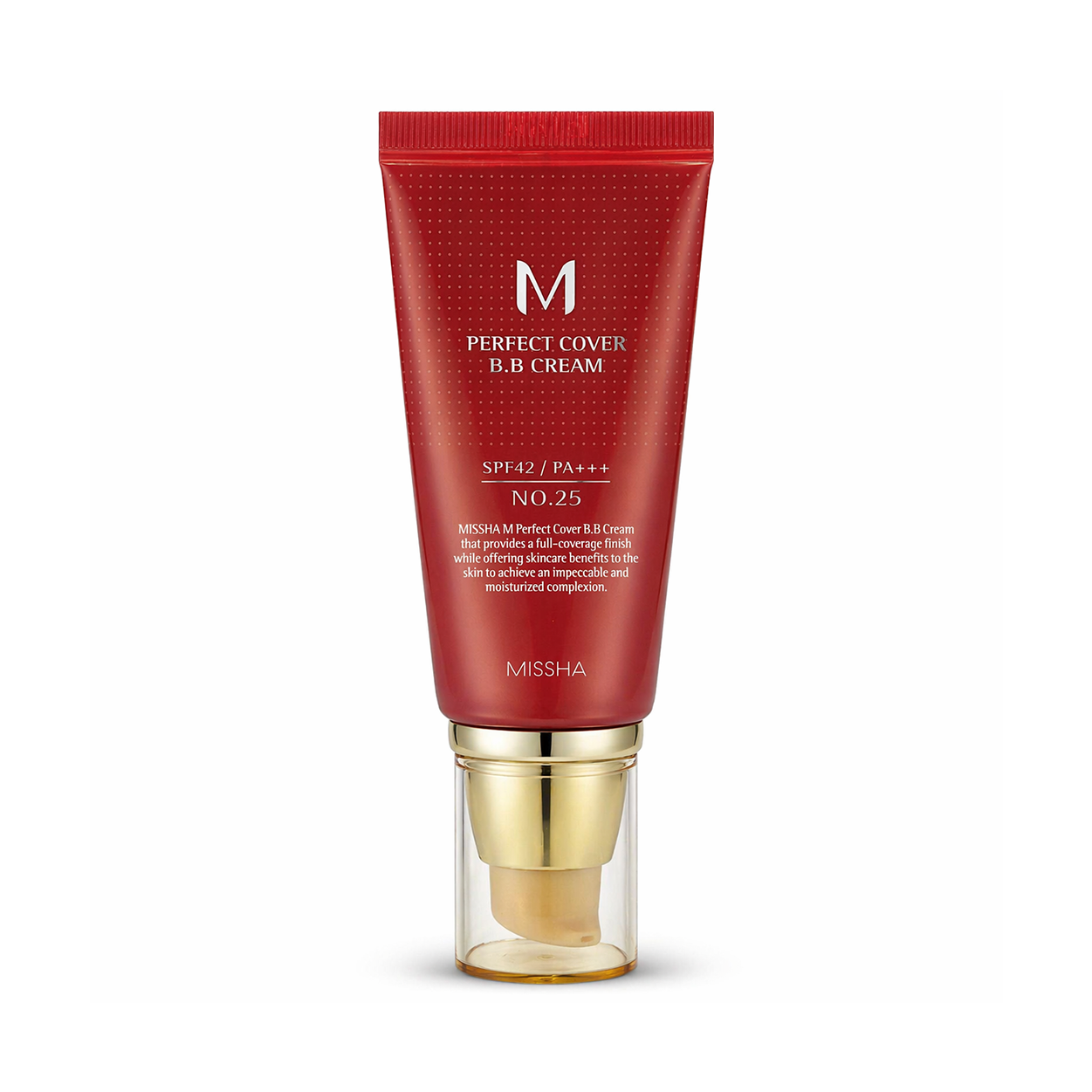 Missha M Perfect Cover BB Cream No.25 Warm Beige SPF42 PA+++ 50ml tube providing full coverage and sun protection