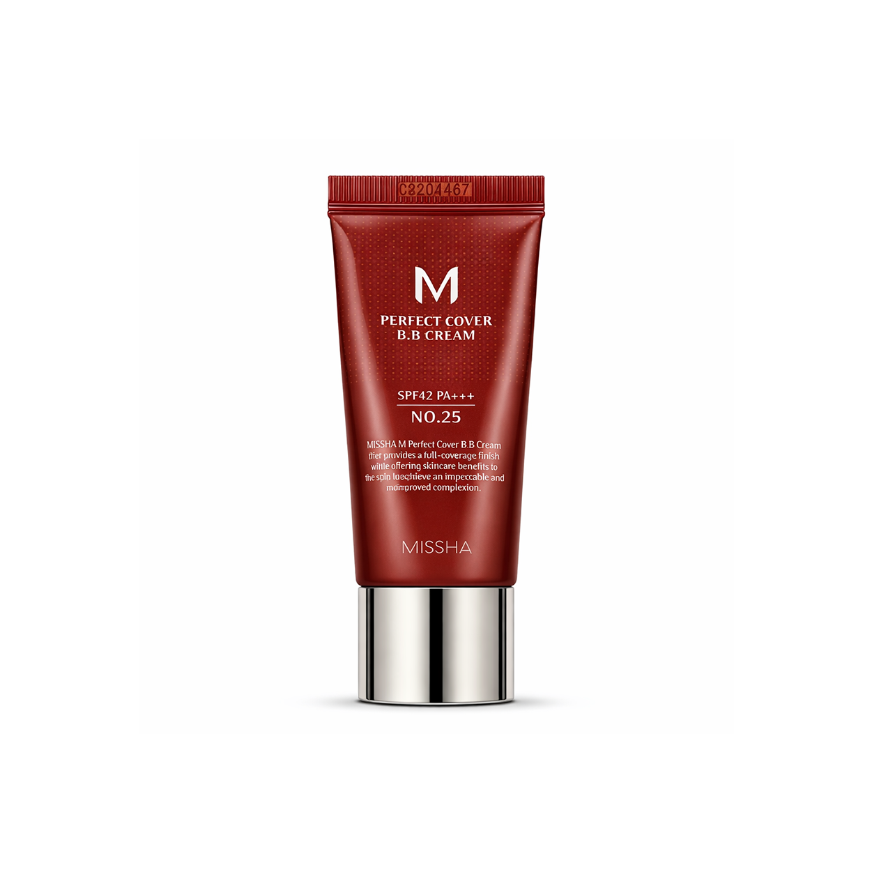 MISSHA M Perfect Cover BB Cream SPF42 PA+++ No.25 Warm Beige 20ml tube providing full coverage with sun protection for daily use