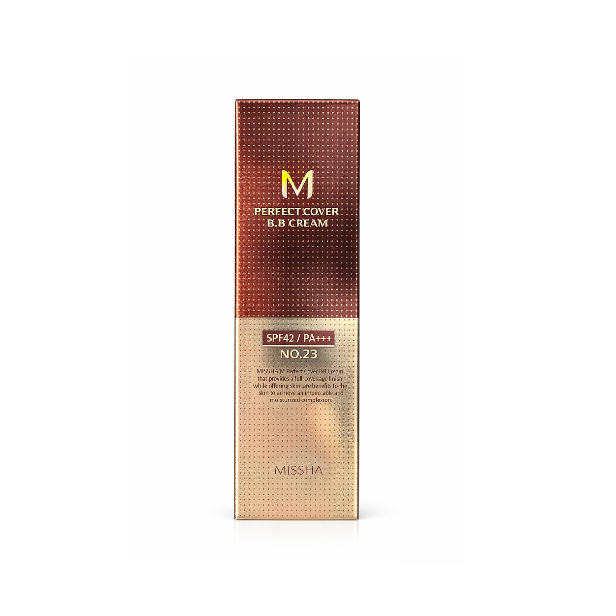 MISSHA M Perfect Cover BB Cream SPF42 PA+++ No.23 Natural Beige 50ml tube providing full coverage and sun protection for daily use