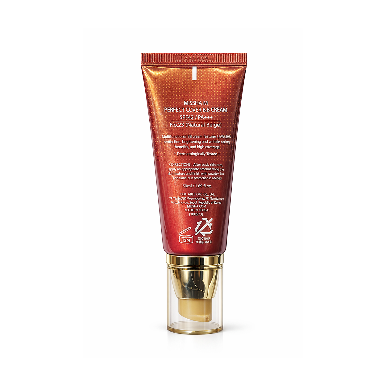 MISSHA M Perfect Cover BB Cream SPF42 PA+++ No.23 Natural Beige 50ml tube providing full coverage and sun protection for daily use