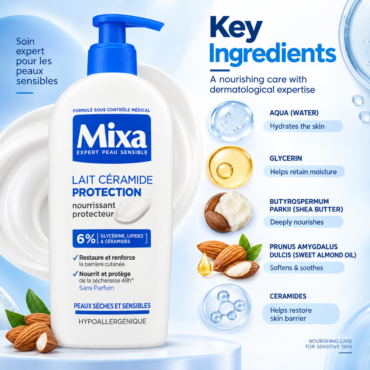 Mixa Lait Céramide Protection Nourishing Body Lotion 400ml for dry sensitive skin with ceramides and 48-hour protection