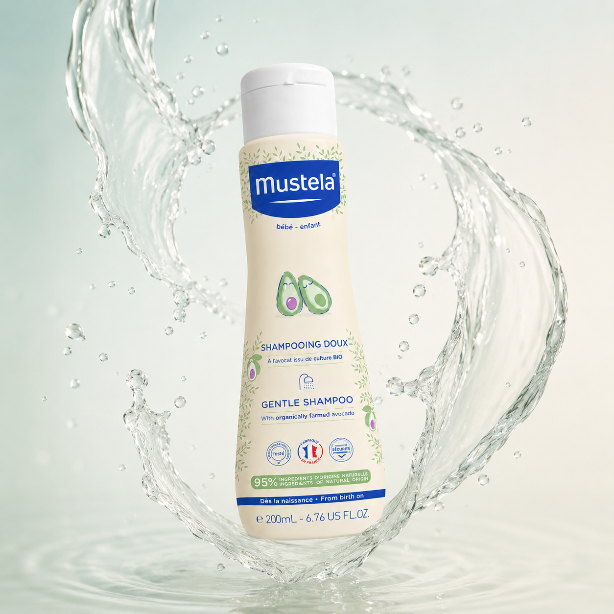 Mustela Gentle Shampoo 200ml baby shampoo for sensitive scalp and delicate baby hair with organically farmed avocado formula