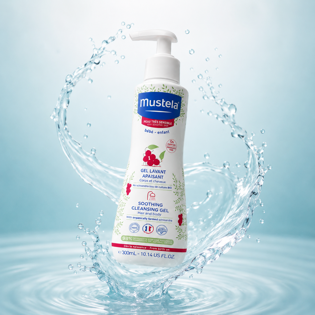 Mustela Soothing Cleansing Gel Hair and Body 300ml fragrance-free baby wash for very sensitive skin and daily gentle cleansing