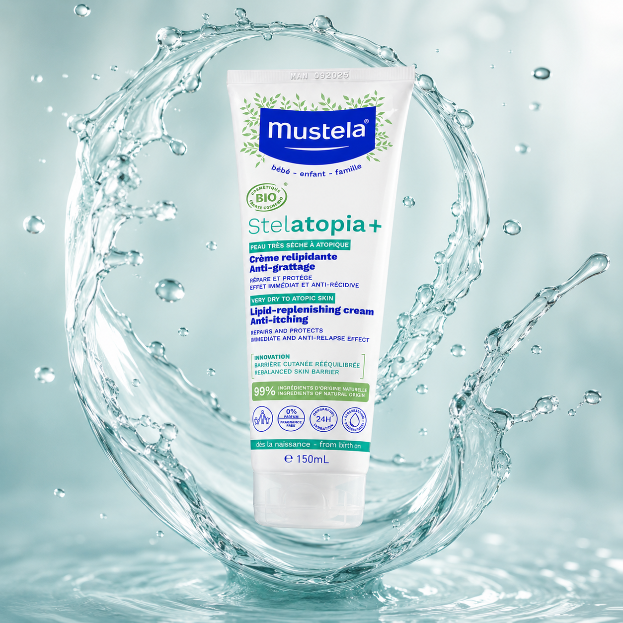 Mustela Stelatopia+ Lipid-Replenishing Cream Anti-Itching 150ml for very dry atopic skin hydration and barrier support