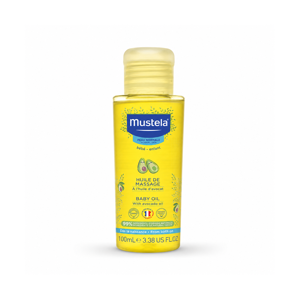 Mustela Baby Massage Oil With Avocado Oil 100ml for dry and sensitive baby skin with lightweight nourishing care.