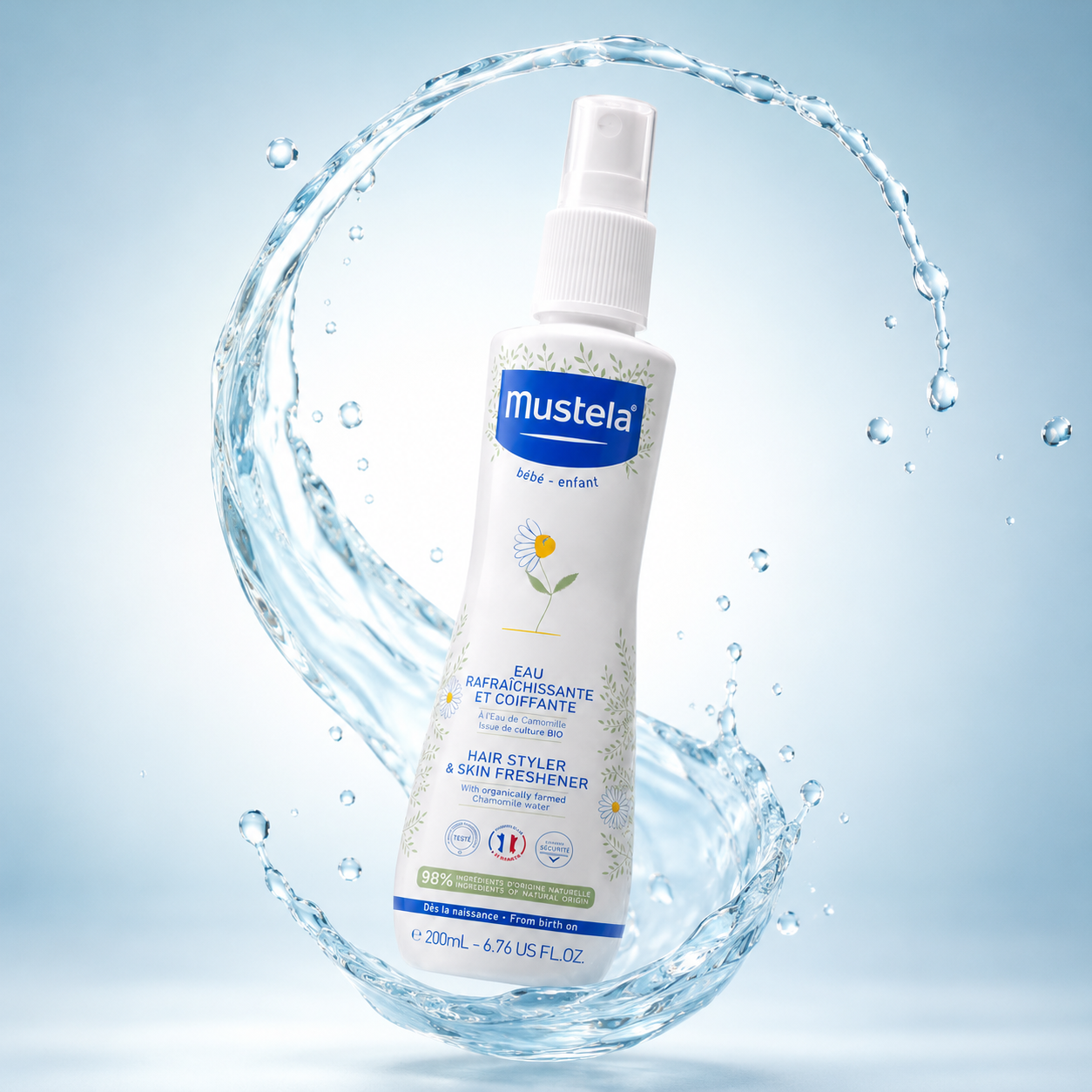 Mustela Hair Styler & Skin Freshener 200ml baby refresher spray for softening delicate skin and detangling baby hair