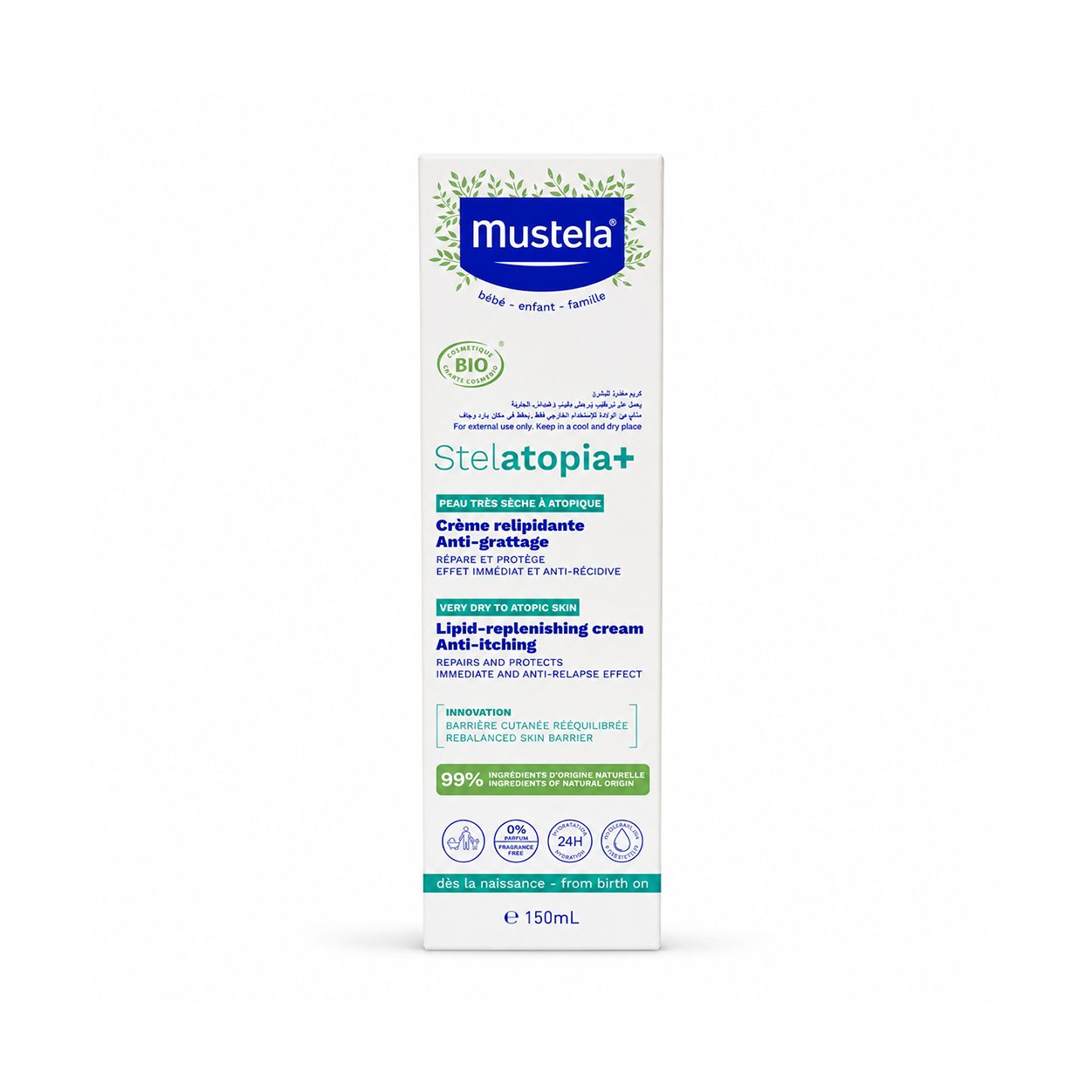 Mustela Stelatopia+ Lipid-Replenishing Cream Anti-Itching 150ml for very dry atopic skin hydration and barrier support