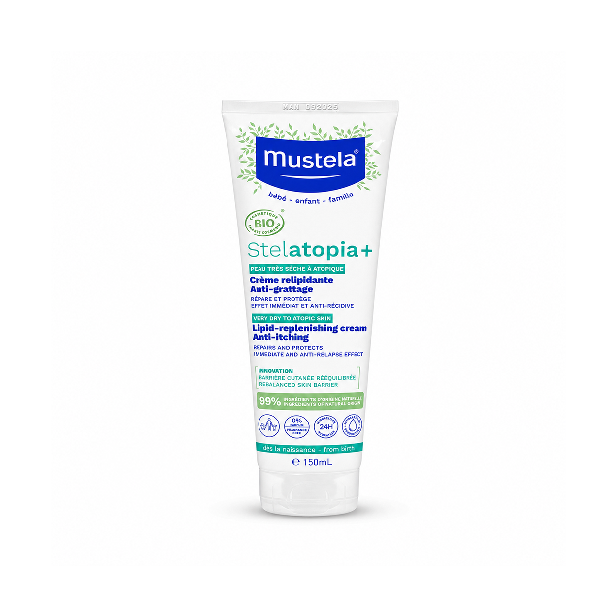 Mustela Stelatopia+ Lipid-Replenishing Cream Anti-Itching 150ml for very dry atopic skin hydration and barrier support