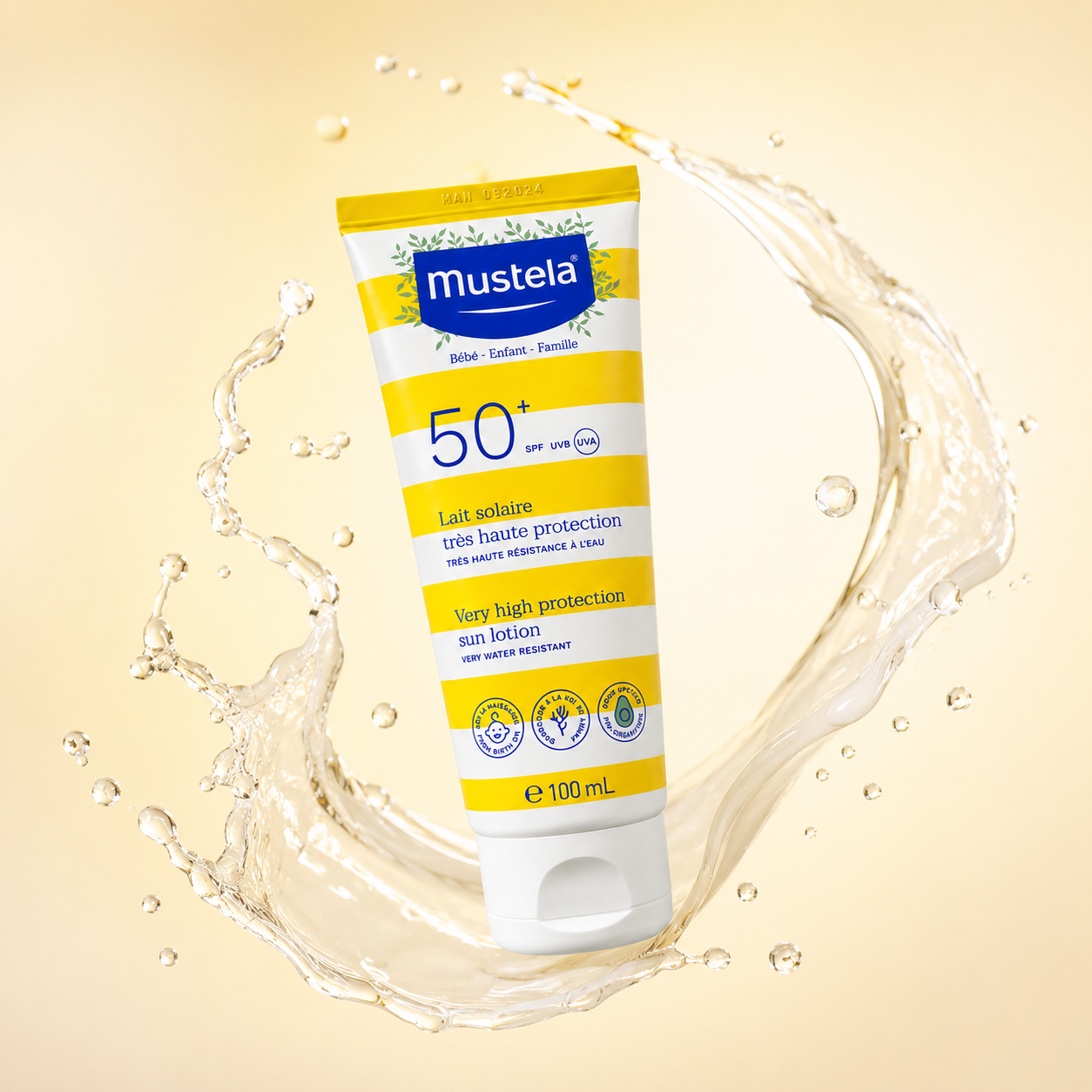 Mustela Very High Protection Sun Lotion SPF50+ 100ml baby sunscreen for sensitive skin with water-resistant UVA UVB protection