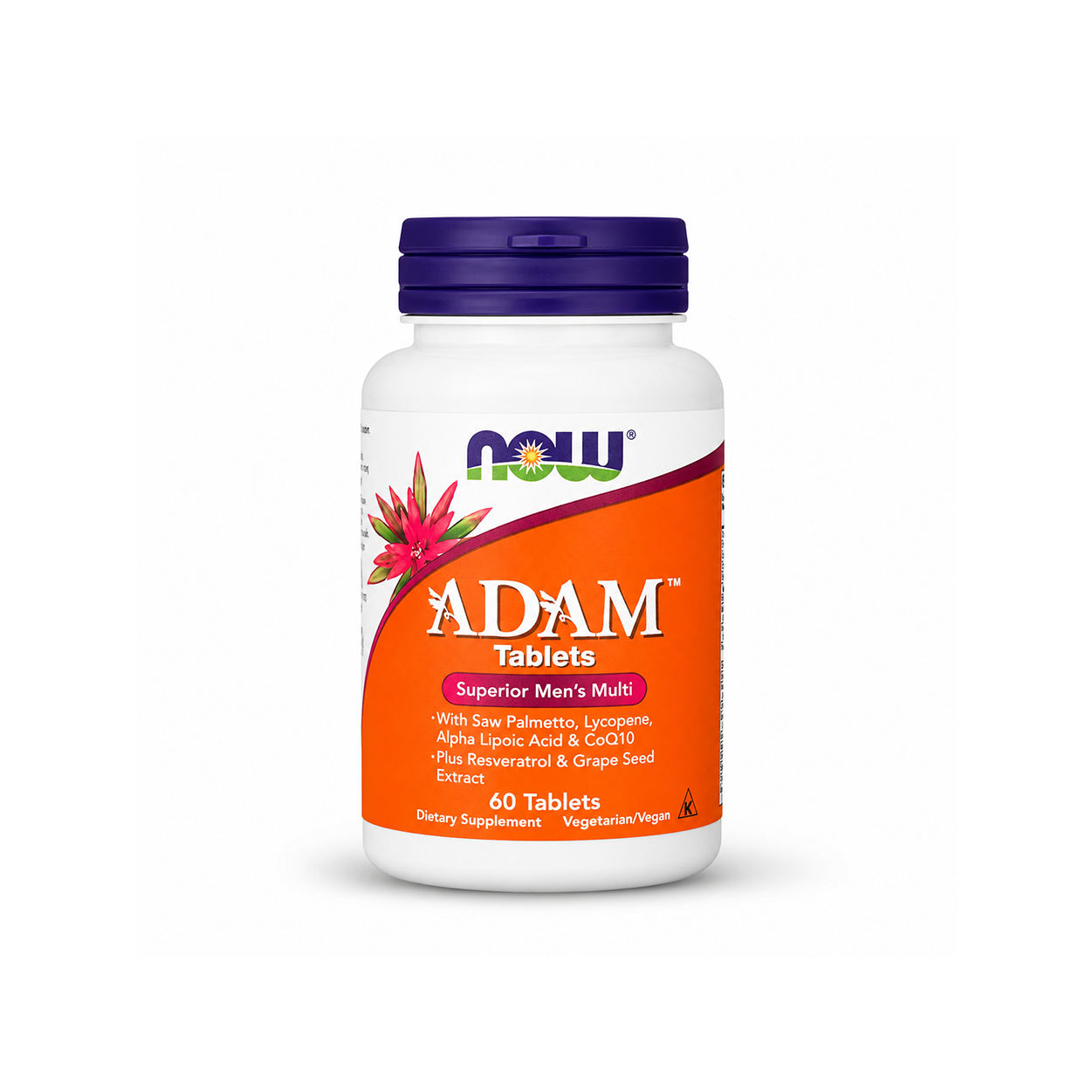 NOW ADAM Tablets Superior Men's Multi 60 Tablets men's multivitamin supplement supporting prostate health, energy, and daily wellness.
