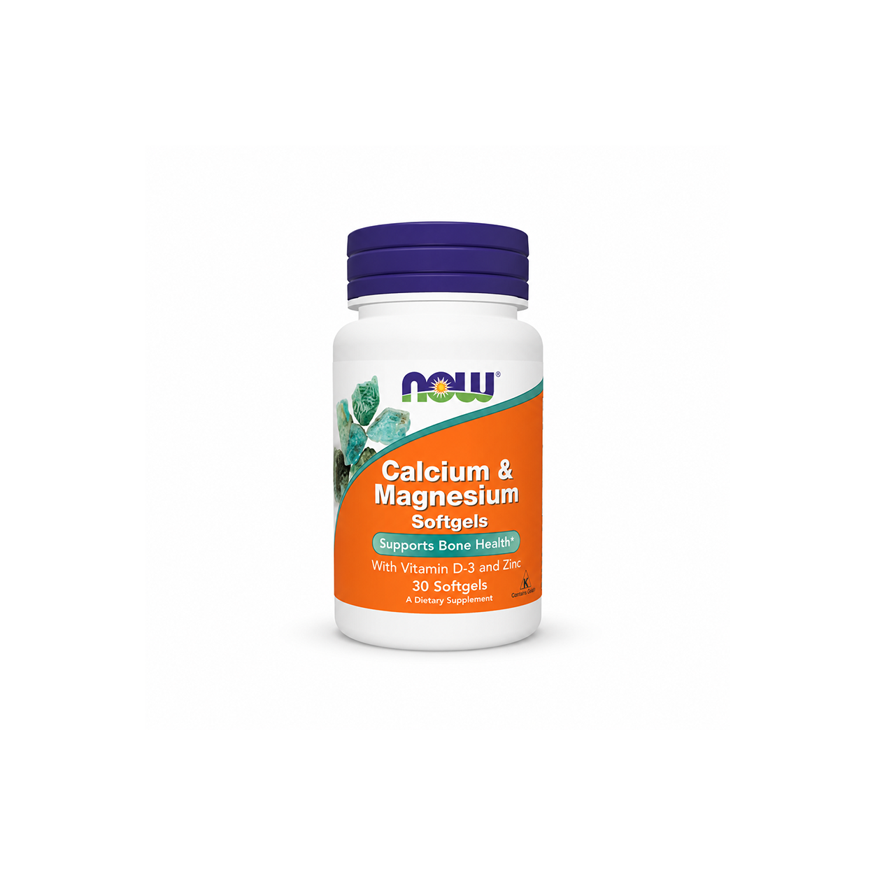 NOW Calcium & Magnesium Softgels With Vitamin D-3 and Zinc 30 Softgels dietary supplement supporting healthy bones, muscles, and teeth.