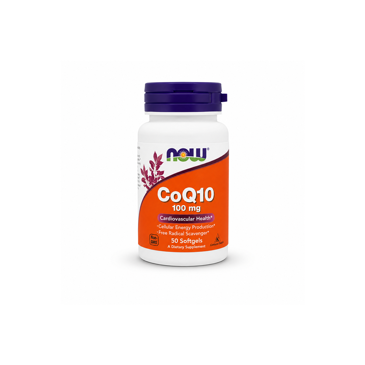 NOW CoQ10 100 mg Cardiovascular Health 50 Softgels dietary supplement bottle supporting heart health and cellular energy production.