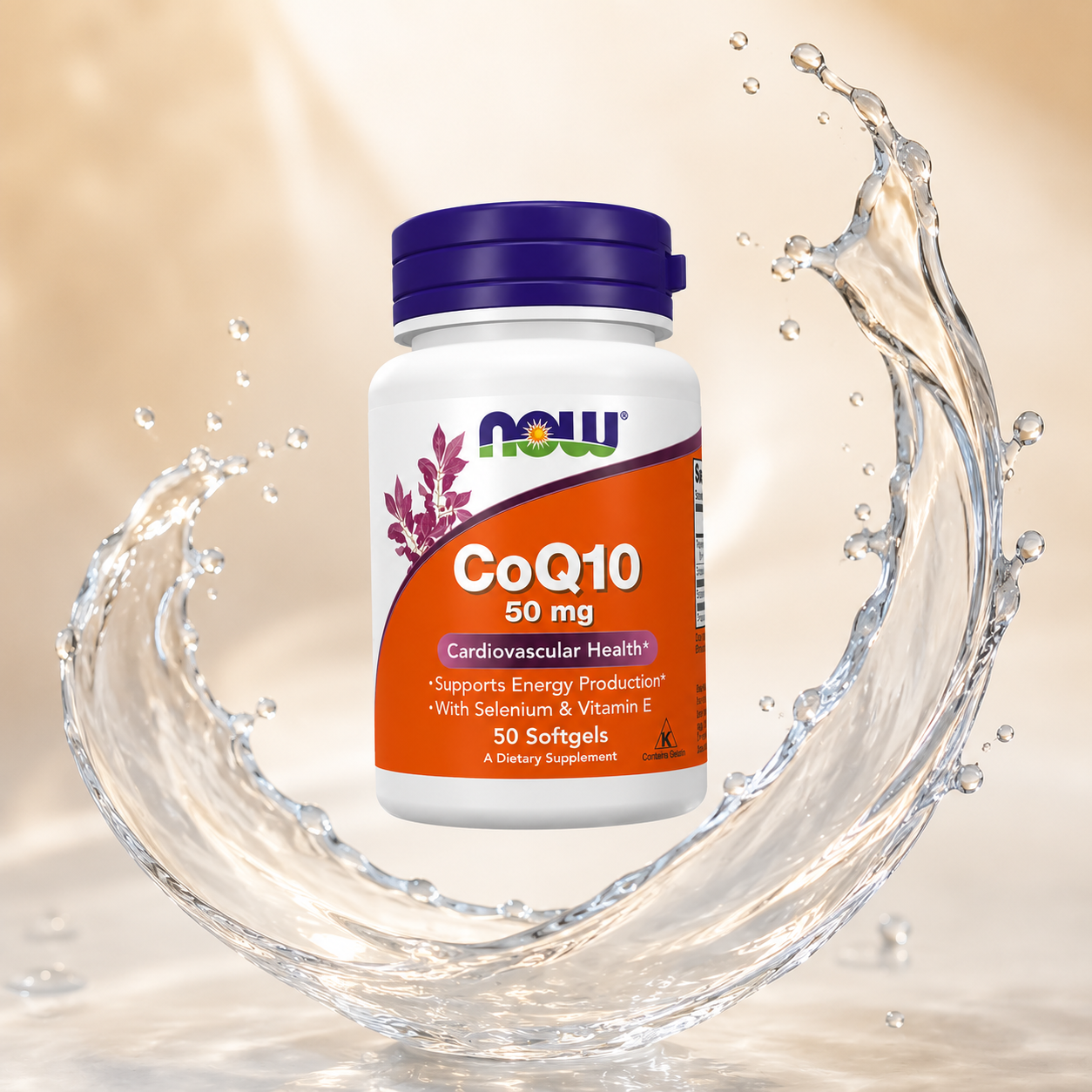 NOW CoQ10 50 mg Cardiovascular Health Dietary Supplement Softgels 50 Softgels with Selenium & Vitamin E for daily heart health support