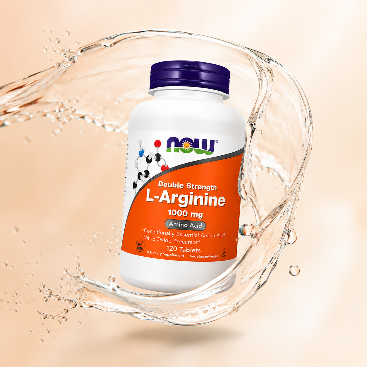 NOW Double Strength L-Arginine 1000 mg Amino Acid Dietary Supplement Tablets 120 count supporting nitric oxide production and healthy circulation.