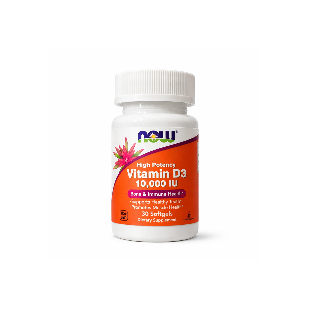 NOW Foods High Potency Vitamin D3 10000 IU Softgels bottle dietary supplement for bone and immune health support 30 softgels