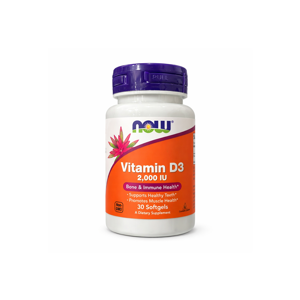 NOW Foods Vitamin D3 2000 IU Softgels dietary supplement bottle 30 softgels for bone and immune health support