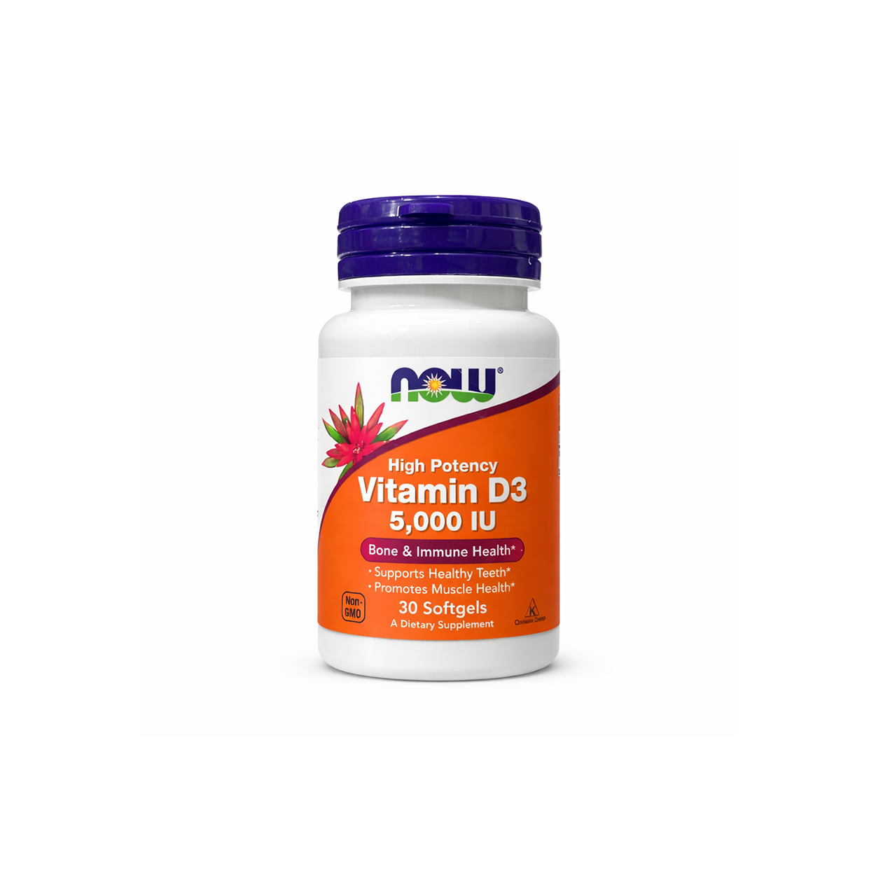 NOW Foods High Potency Vitamin D3 5000 IU Softgels 30 capsules dietary supplement bottle supporting bone and immune health