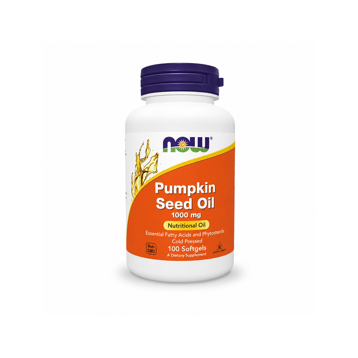 NOW Pumpkin Seed Oil 1000 mg Nutritional Oil dietary supplement 100 softgels supporting prostate and bladder health with cold pressed pumpkin seed oil.