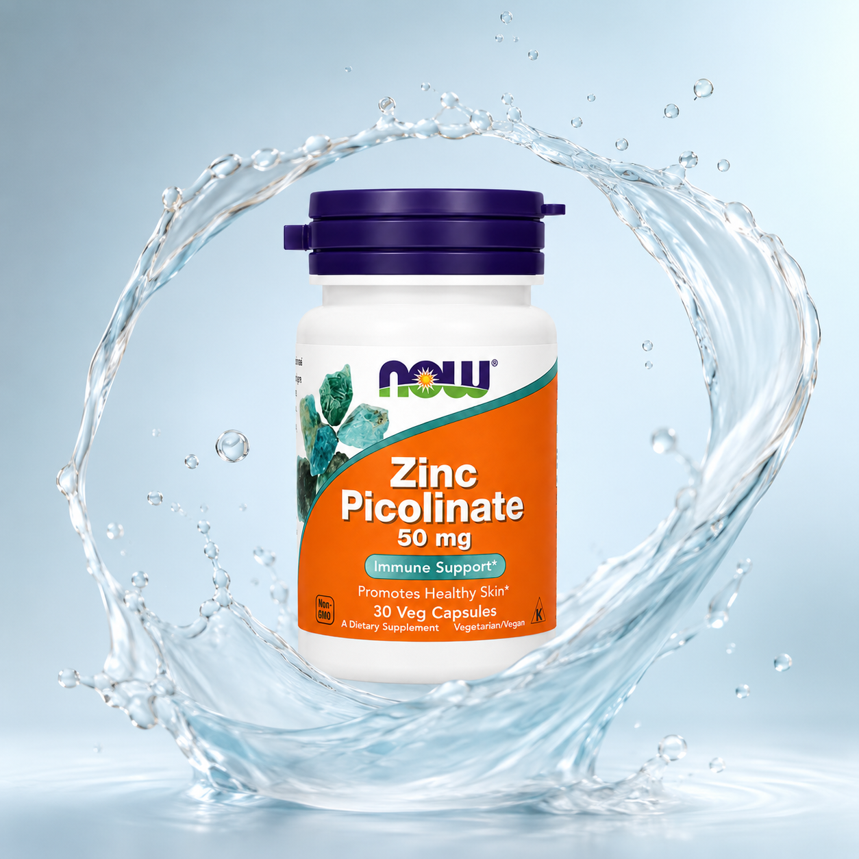 NOW Zinc Picolinate 50 mg Immune Support Promotes Healthy Skin 30 Veg Capsules dietary supplement supporting immune health and healthy skin.