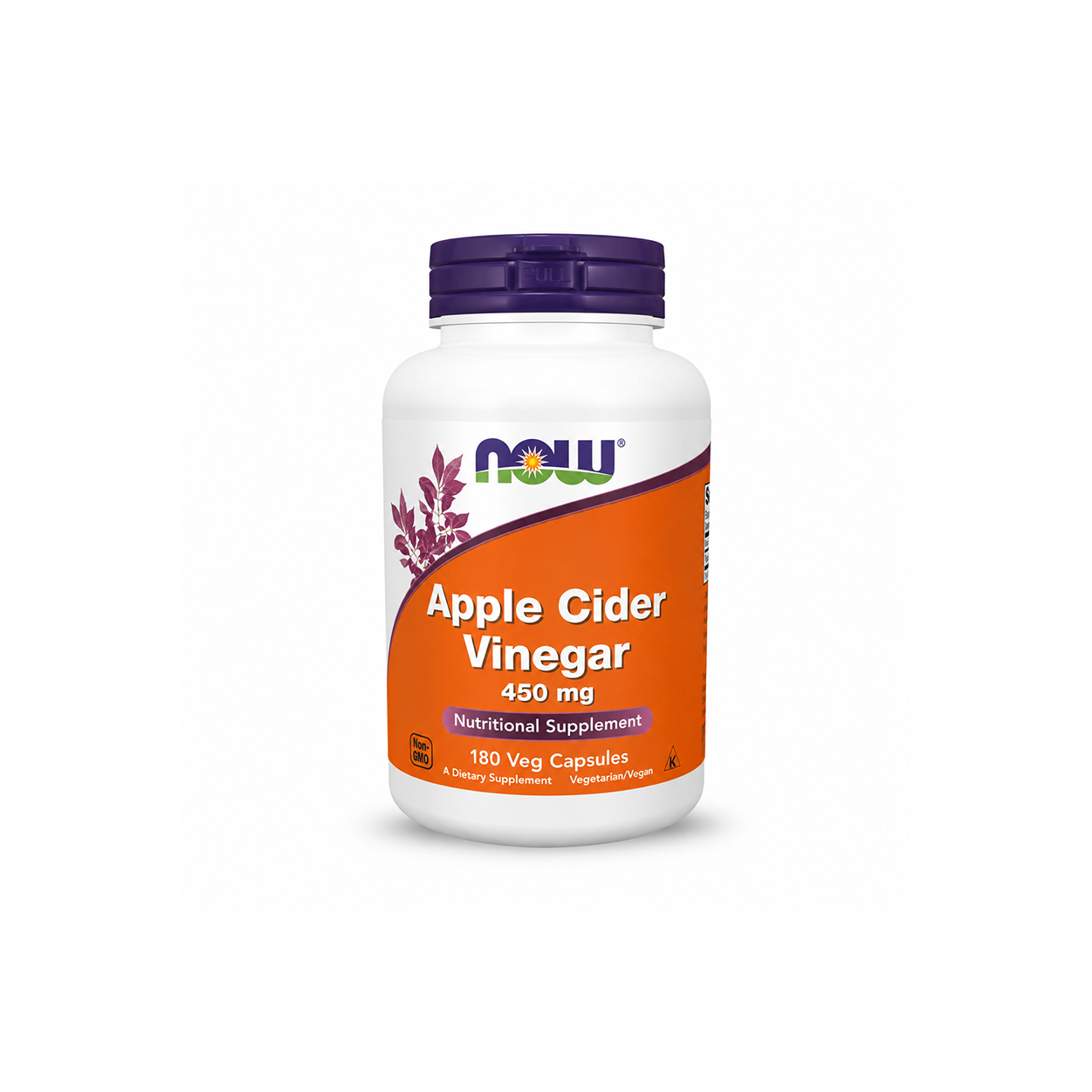 NOW Apple Cider Vinegar 450 mg 180 Veg Capsules vegetarian dietary supplement supporting digestive wellness and healthy metabolism