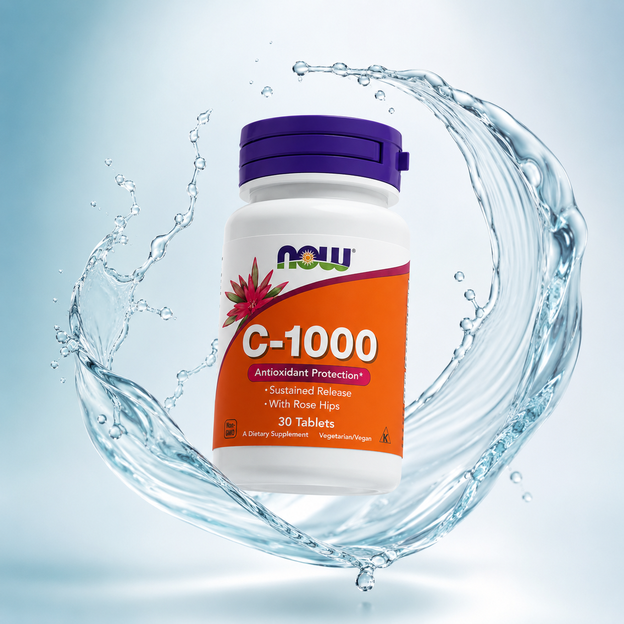 NOW C-1000 Antioxidant Protection Sustained Release With Rose Hips 30 Tablets vitamin C supplement supporting immune health and antioxidant protection.