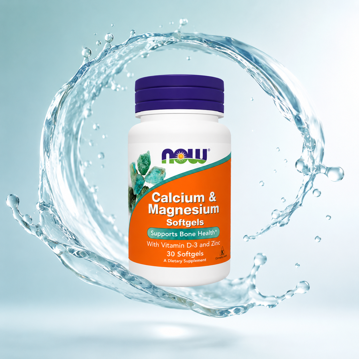 NOW Calcium & Magnesium Softgels With Vitamin D-3 and Zinc 30 Softgels dietary supplement supporting healthy bones, muscles, and teeth.