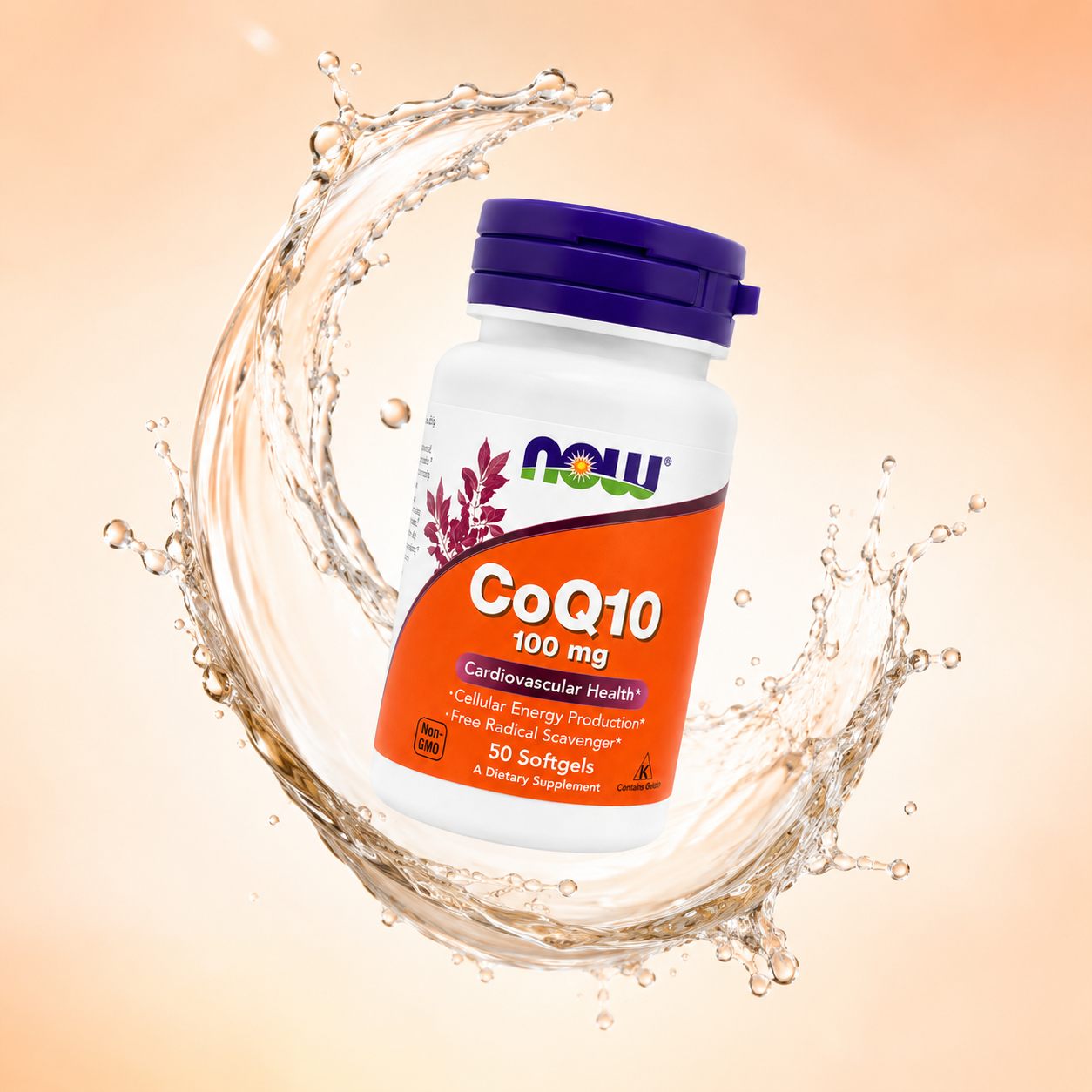 NOW CoQ10 100 mg Cardiovascular Health 50 Softgels dietary supplement bottle supporting heart health and cellular energy production.