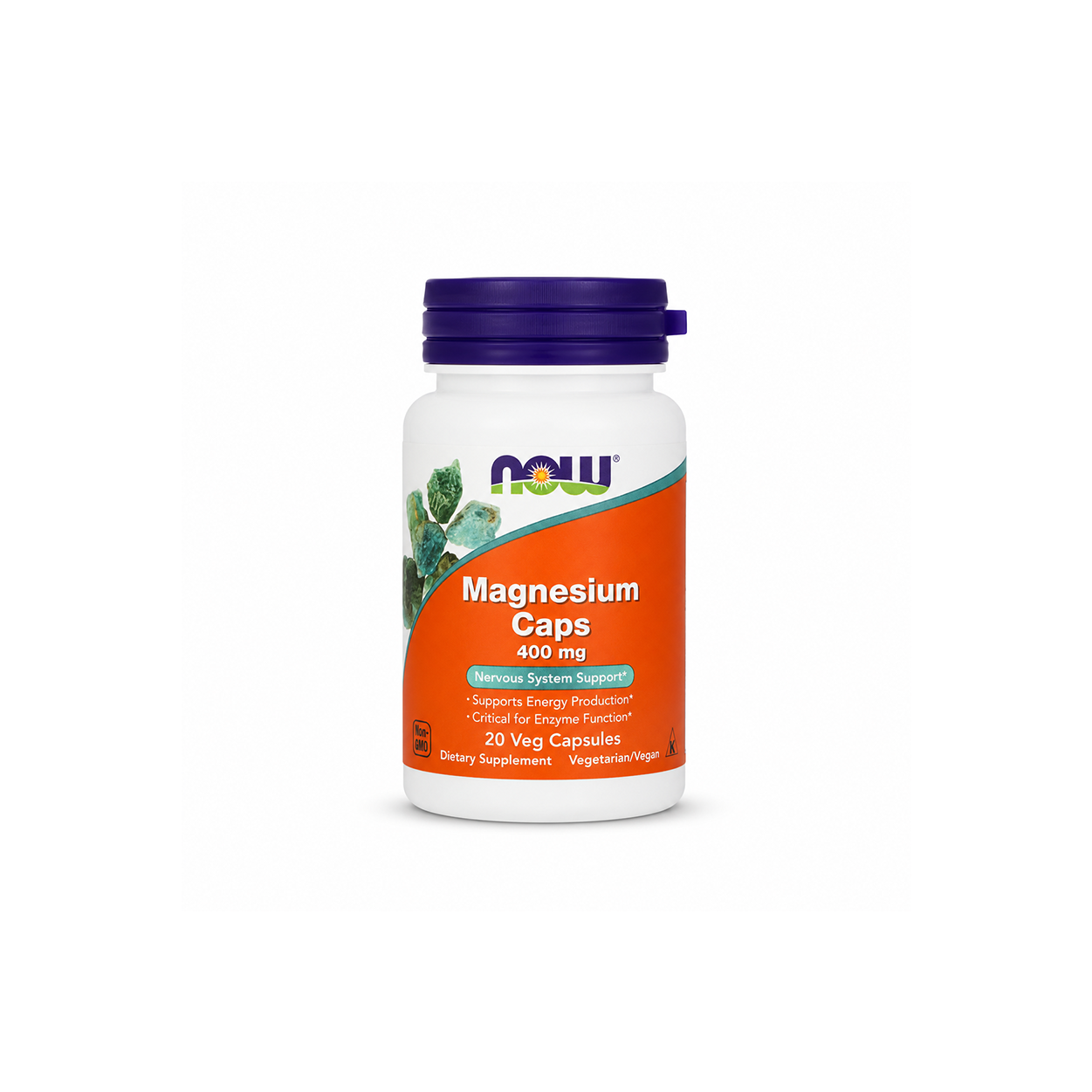 NOW Magnesium Caps 400 mg 20 Veg Capsules magnesium dietary supplement supporting nervous system, muscle health, and daily energy production.