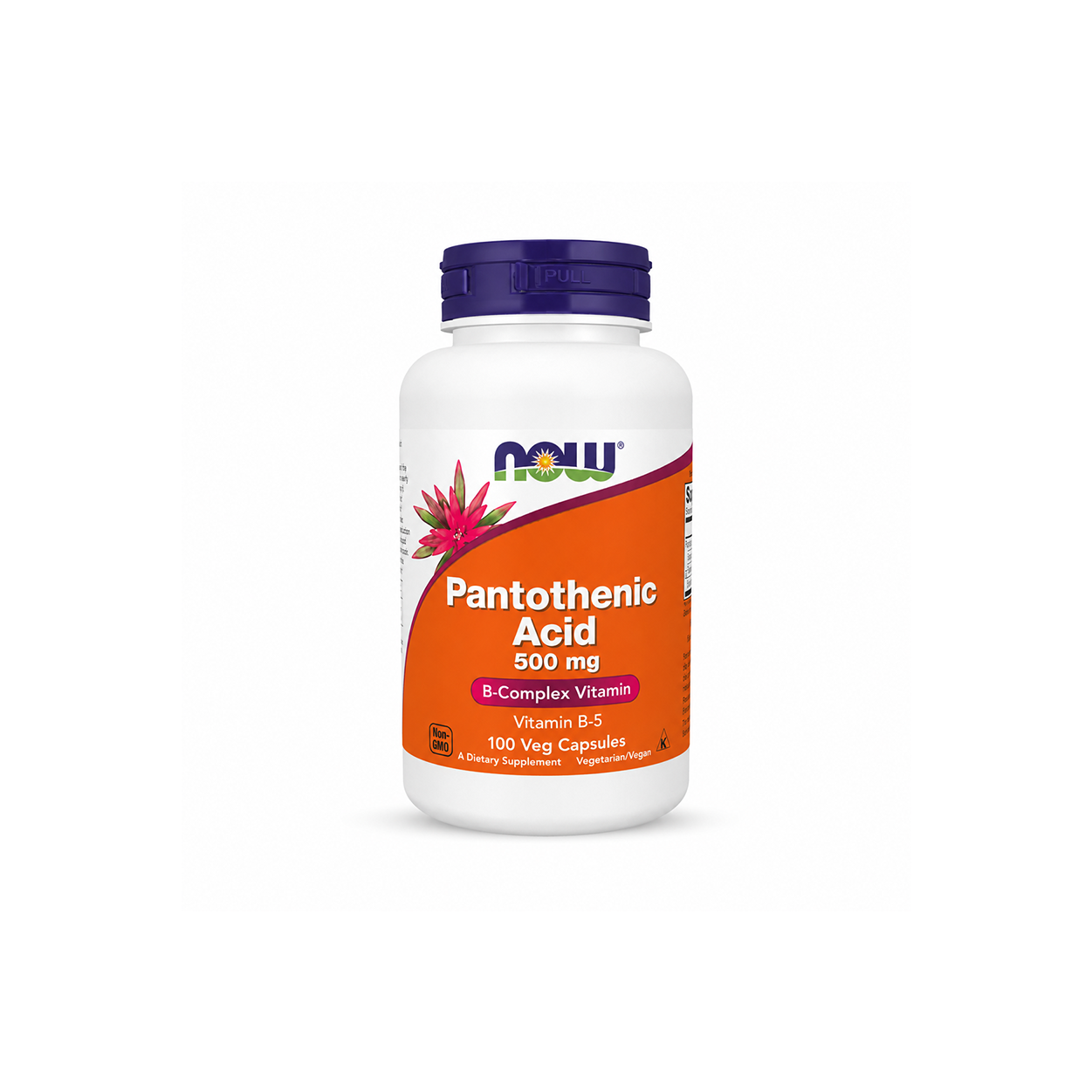 NOW Pantothenic Acid 500 mg Vitamin B-5 Dietary Supplement 100 Veg Capsules supporting healthy energy metabolism and adrenal function.