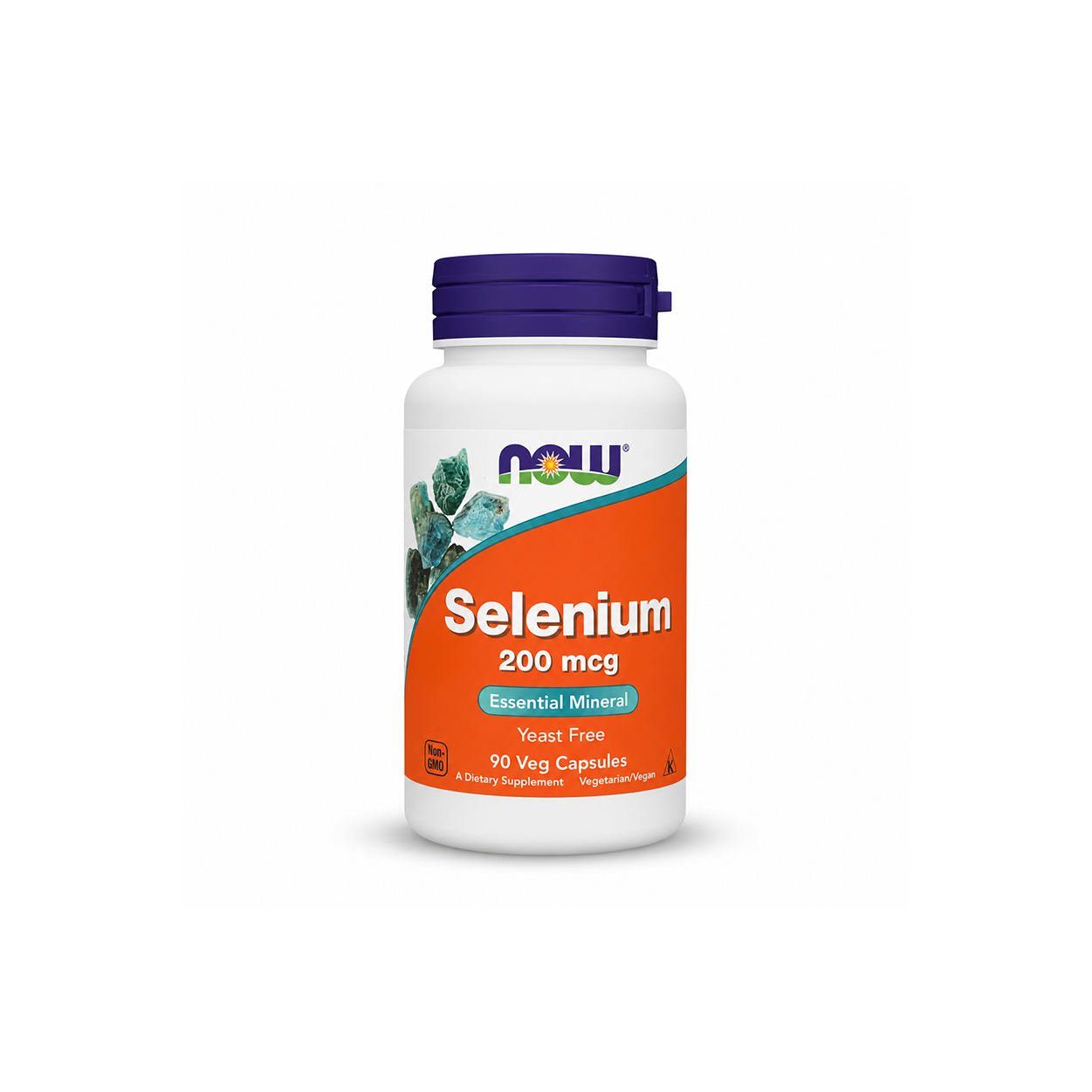 NOW Selenium 200 mcg Essential Mineral Yeast Free 90 Veg Capsules dietary supplement supporting immune, thyroid, and antioxidant health.