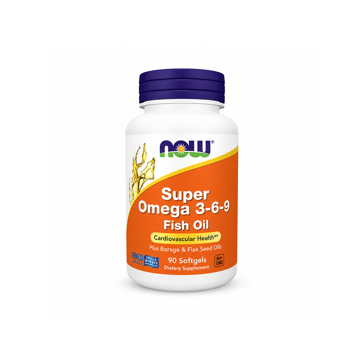 NOW Super Omega 3-6-9 Fish Oil Plus Borage & Flax Seed Oils Dietary Supplement Softgels 90 Softgels supporting cardiovascular health.