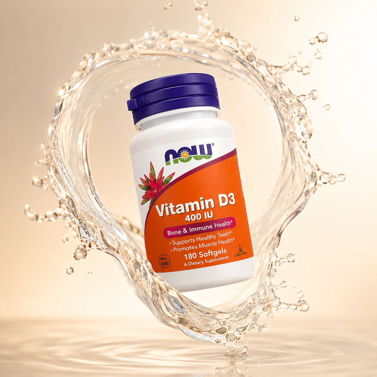 NOW Vitamin D3 400 IU Bone & Immune Health Dietary Supplement Softgels 180 Softgels supporting healthy bones and immune function