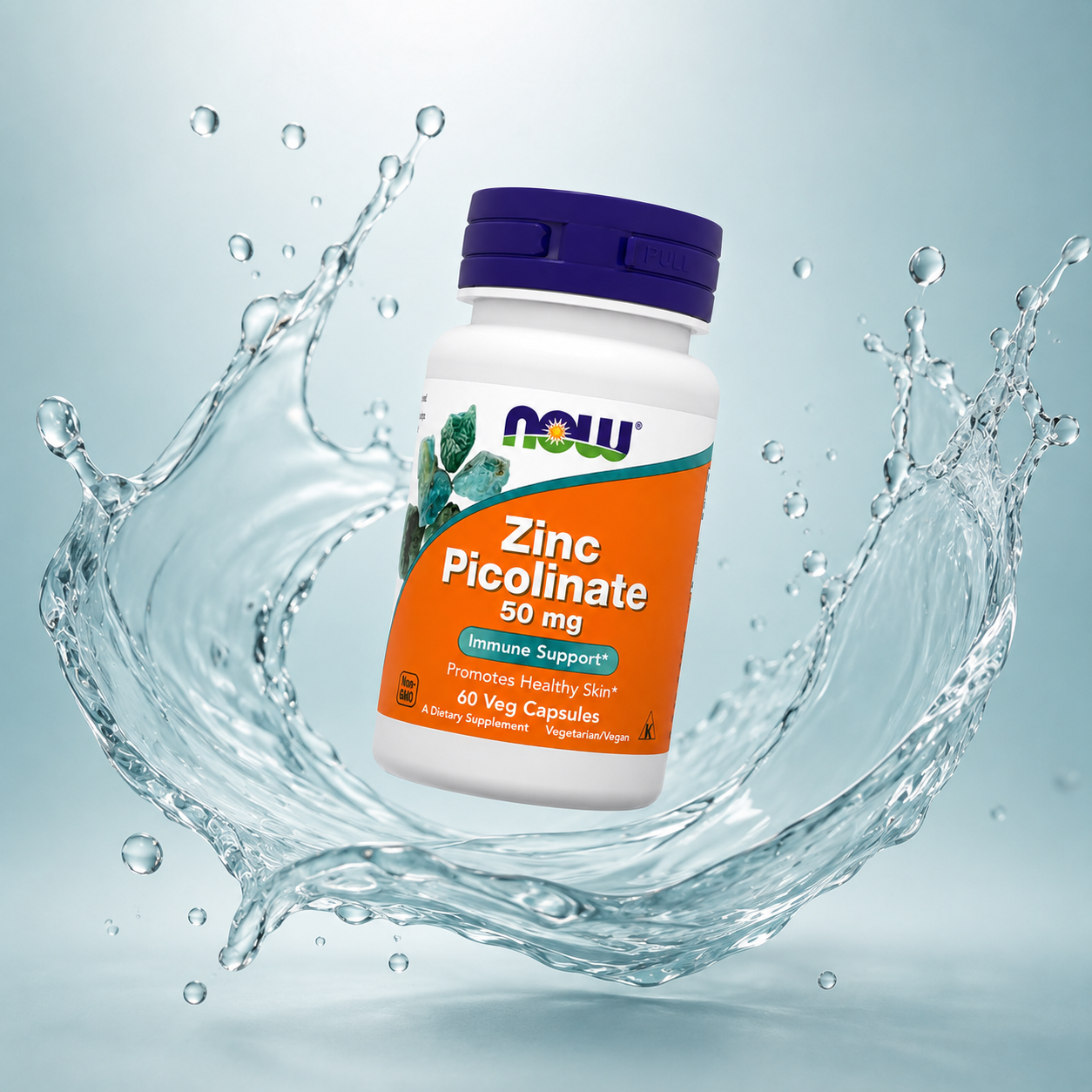NOW Zinc Picolinate 50 mg Immune Support Promotes Healthy Skin 60 Veg Capsules dietary supplement with highly absorbable zinc formula.