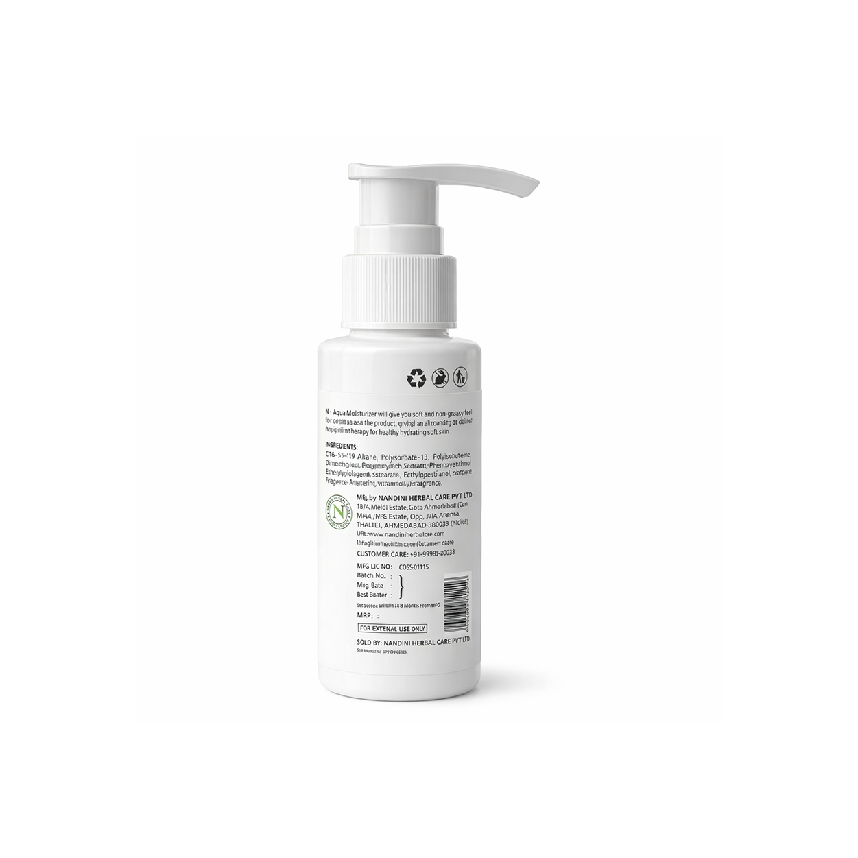 N+ Professional Aqua Moisturizer 100ml oil-free face moisturizer for soft hydrated non-greasy skin