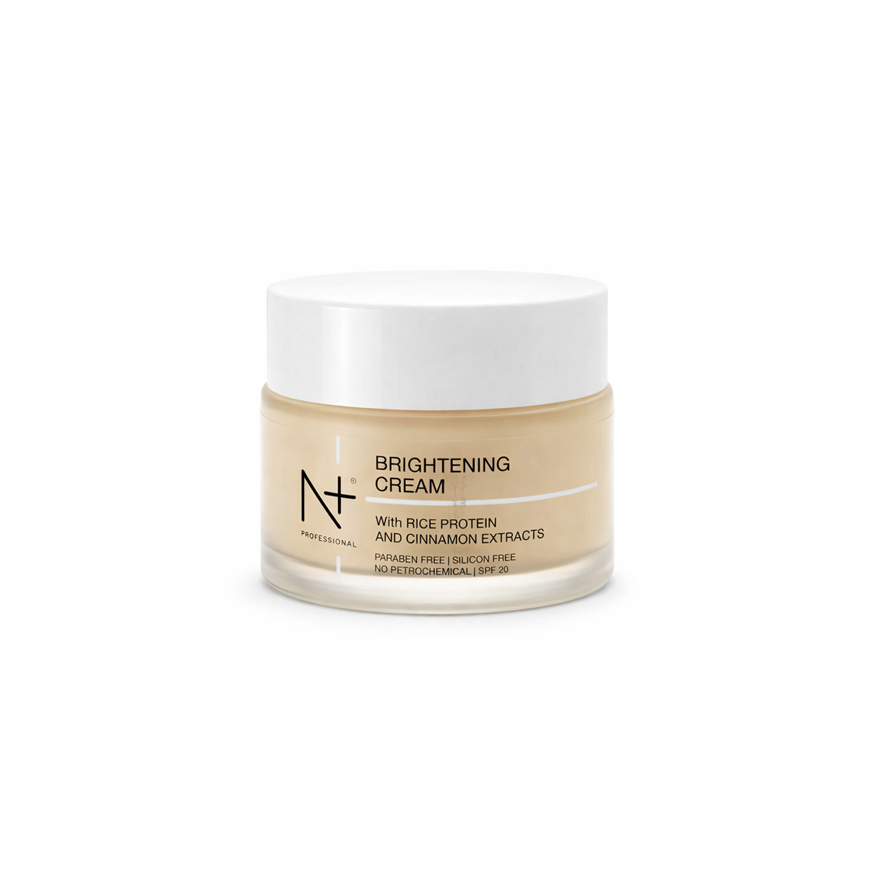 N+ Professional Brightening Cream SPF 20 face cream jar for reducing dark spots and improving skin tone clarity