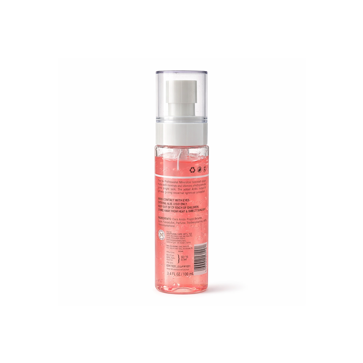 N+ Professional Mineralize Face Wash 100ml exfoliating cleanser with AHA for brightening and tan removal in a clear bottle