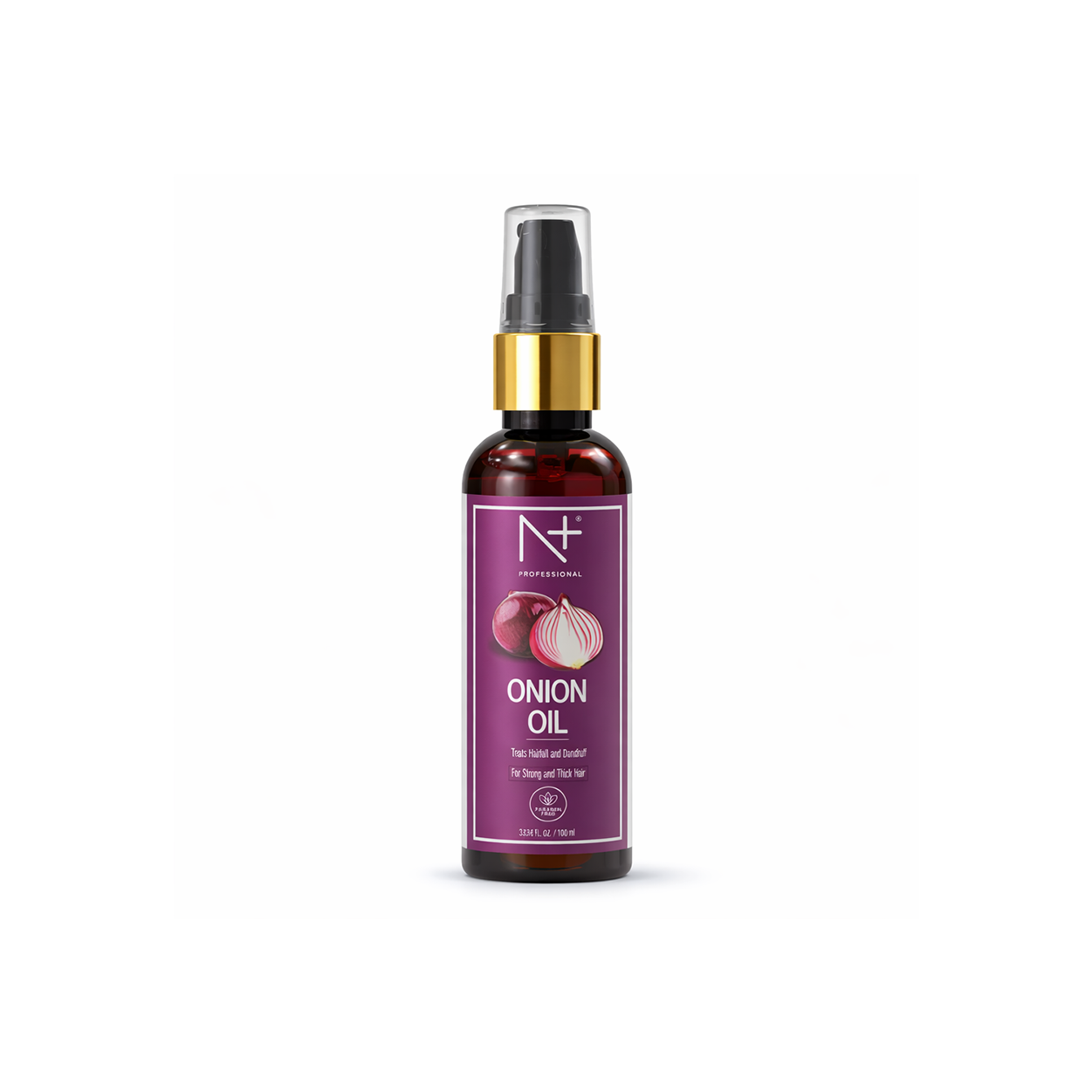 N+ Professional Onion Oil 100ml hair growth oil bottle for reducing hair fall and dandruff, suitable for strong and thick hair