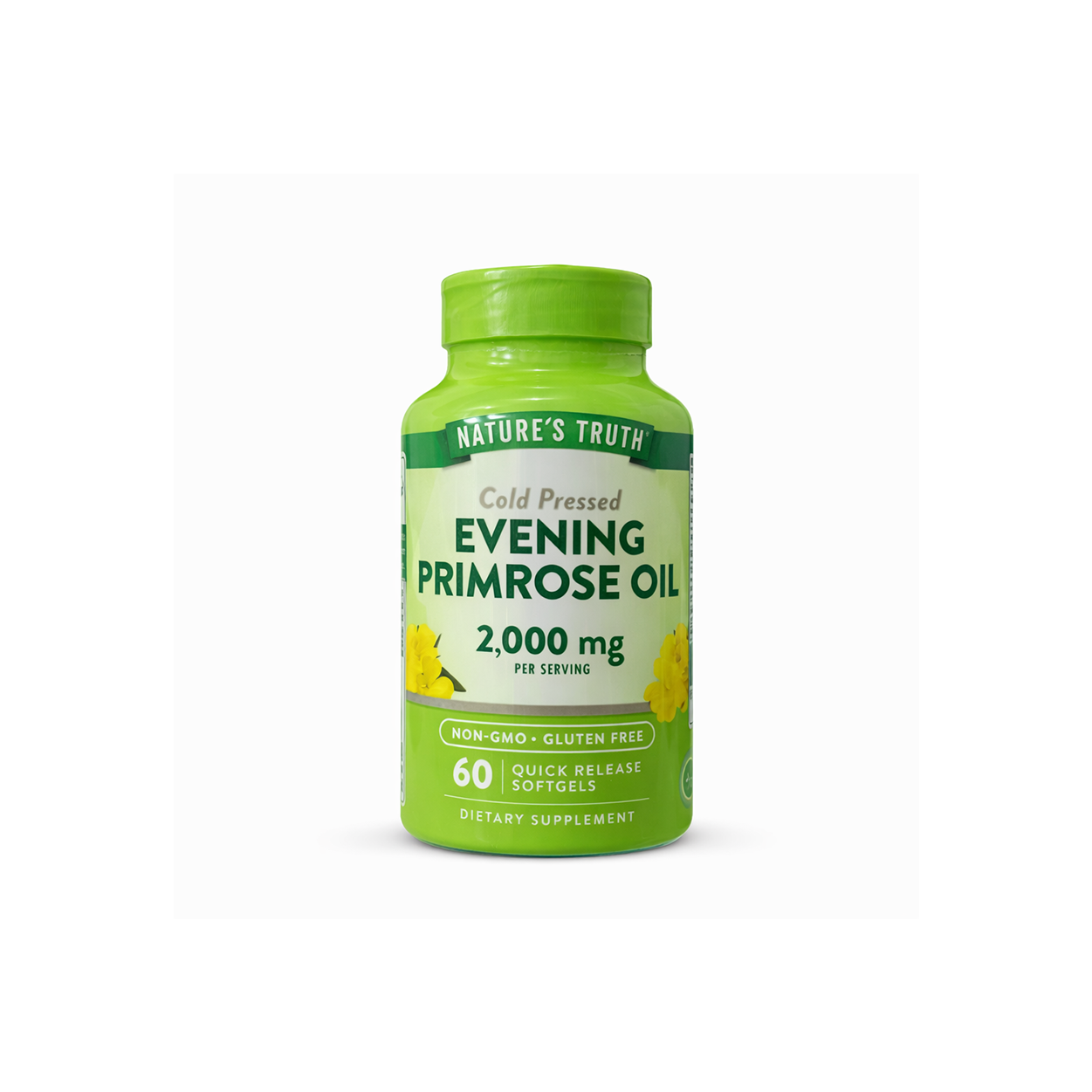 Nature’s Truth Cold Pressed Evening Primrose Oil 2000mg softgels bottle supplement supporting women’s hormonal balance and skin health 60 capsules