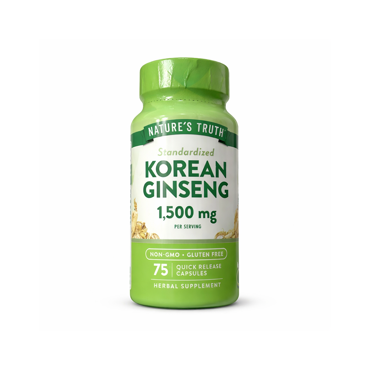 Nature’s Truth Korean Ginseng 1500mg quick release capsules herbal supplement bottle 75 capsules for energy and vitality support