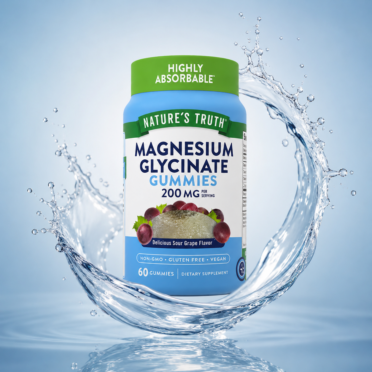 Nature's Truth Magnesium Glycinate Gummies 200mg Per Serving 60 Gummies dietary supplement supporting muscle, sleep, and nerve health.