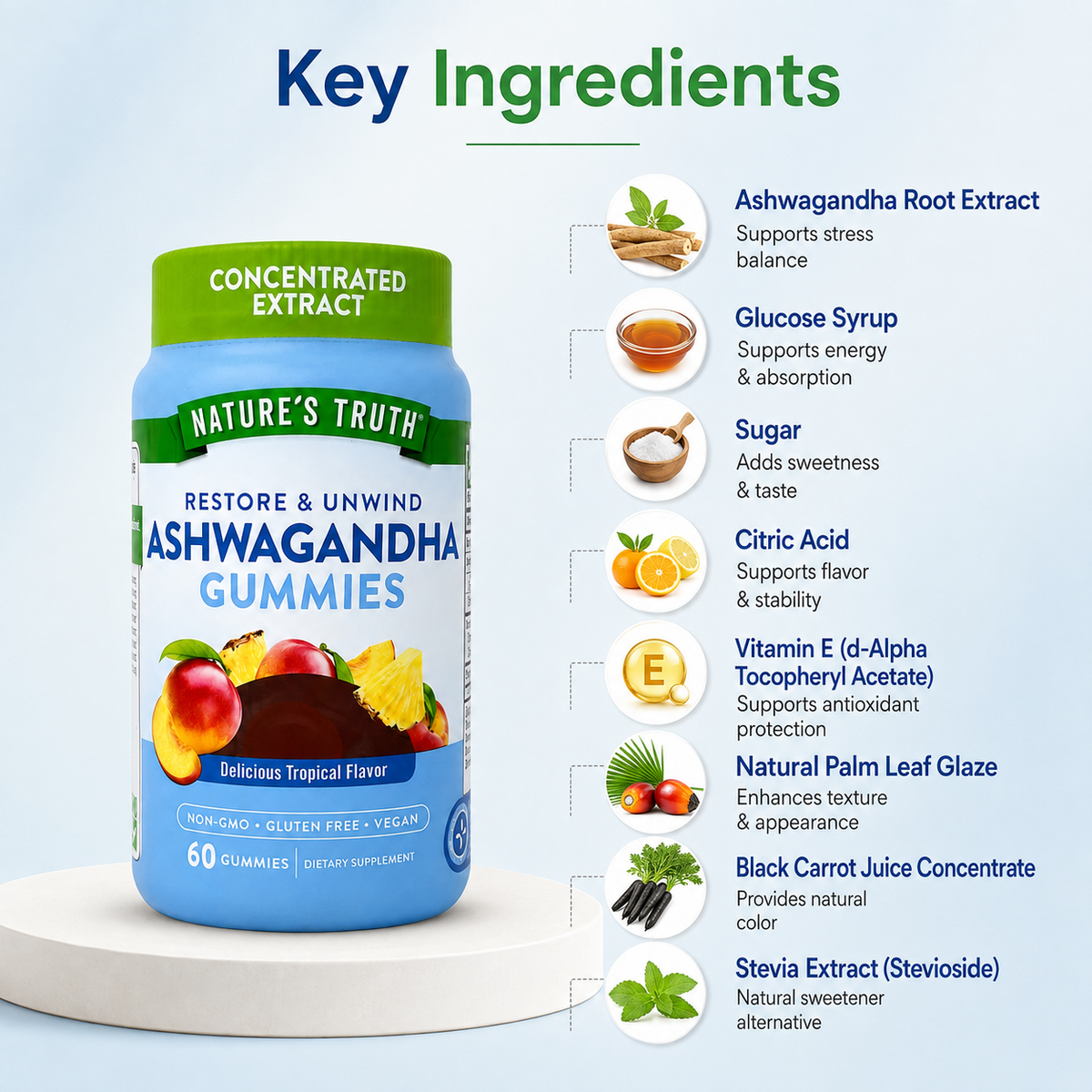 Nature's Truth Restore & Unwind Ashwagandha Gummies 60 count for daily stress and relaxation support